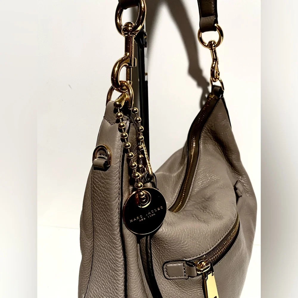 Marc Jacobs Taupe Leather Hobo Bag with Gold Hardware
